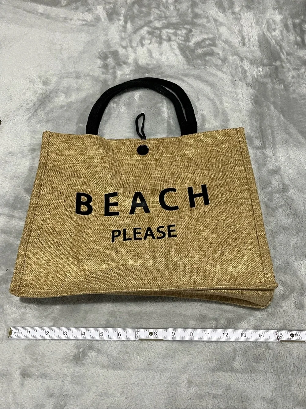 beige burlap beach tote bag featuring 